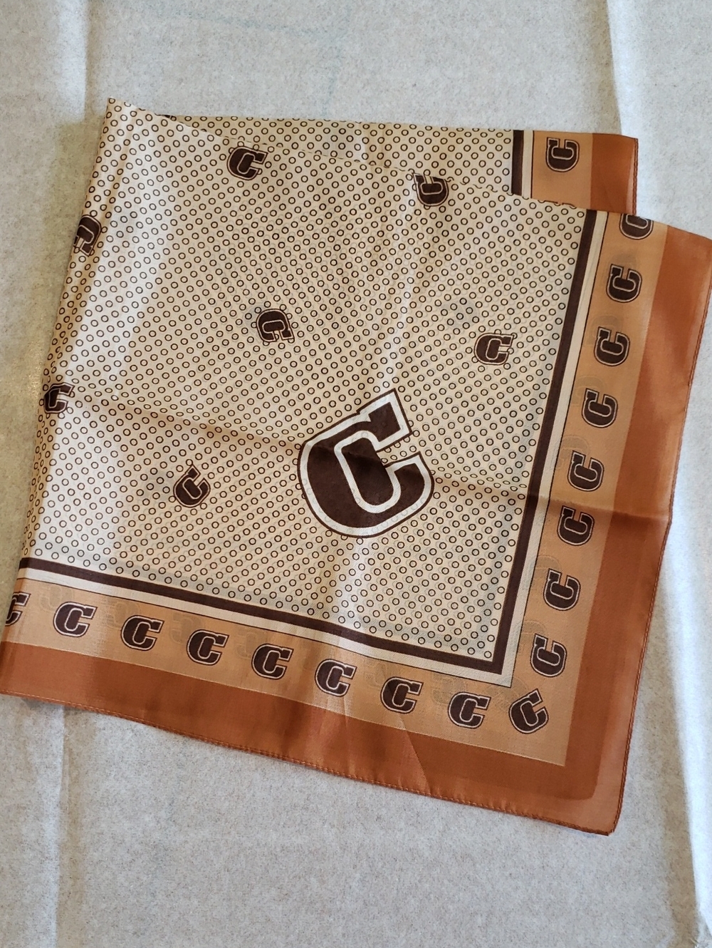 Vintage Bronze Tan & Cream Scarf with Signature C Motif  Made in Italy